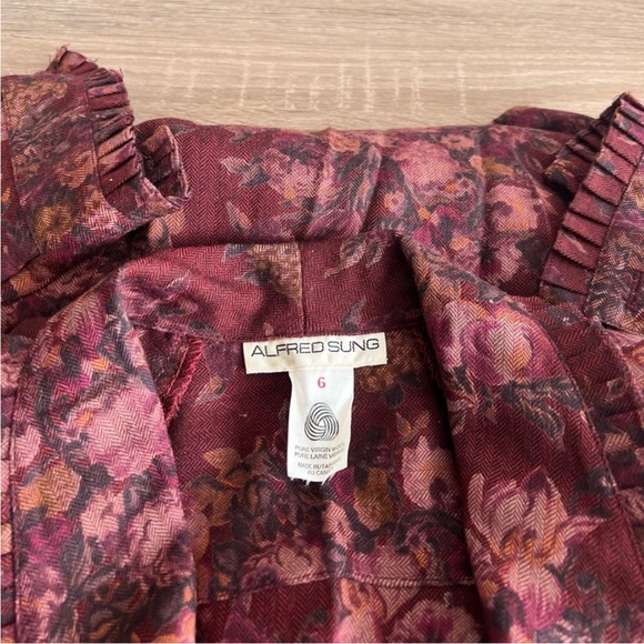 VINTAGE Alfred Sung Wool Floral Wrap Coat Blazer Size 6 - Picture 5 of 6